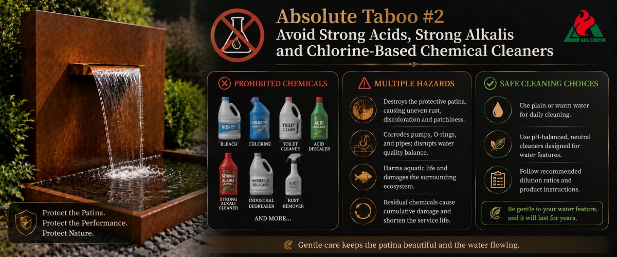 Avoid Strong Acids, Strong Alkalis, and Chlorine-Based Chemical Cleaners